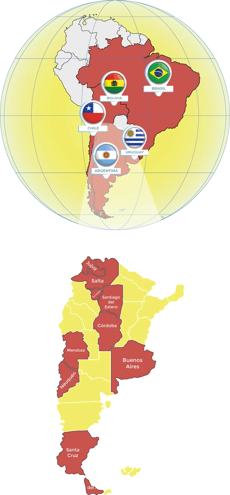 Mapa de cobertura de Bonfigli en Argentina y países limítrofes